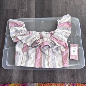 Striped Ruffle Off-Shoulder Crop Top